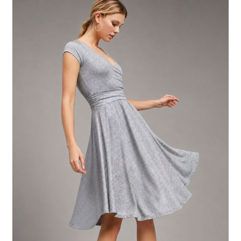 Maeve Anthropologie Metallic Silver Tamera Dress Size S Faux Wrap Fit Flare NWT